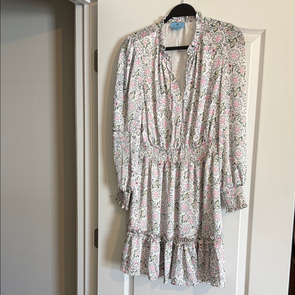 CeCe Floral Long Sleeve Dress - Pink and Green